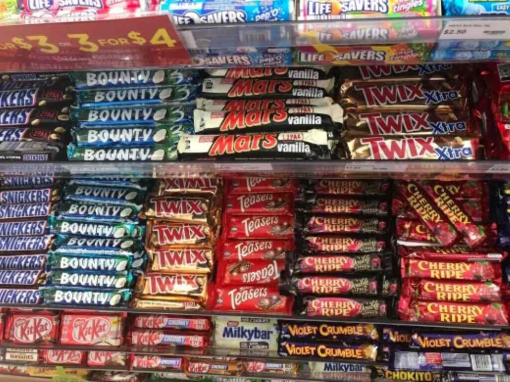 Candy bars are super-processed and full of added sugars.