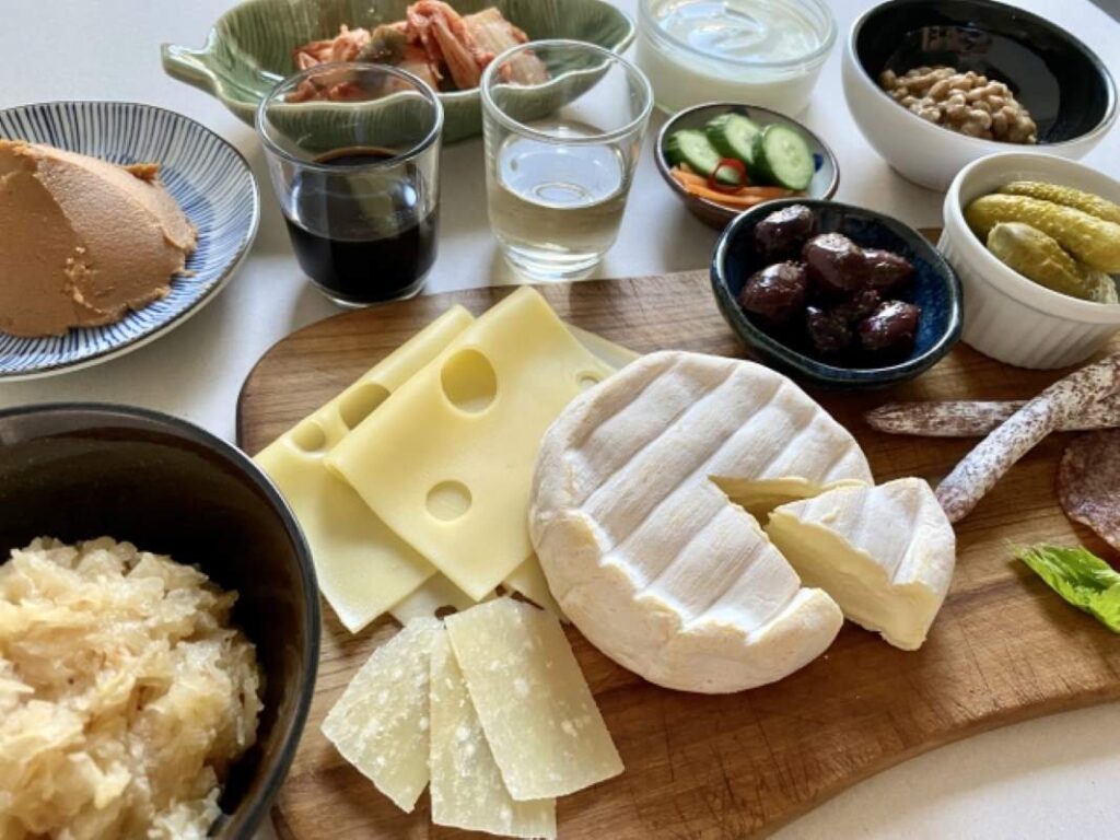 A table set with different traditional fermented foods