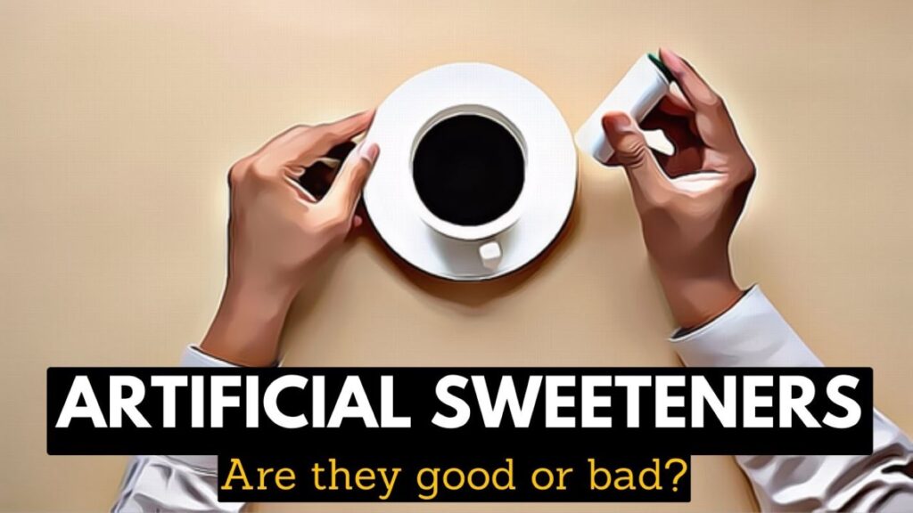 Digital image of hands introducing an artificial sweetener into cup of coffee