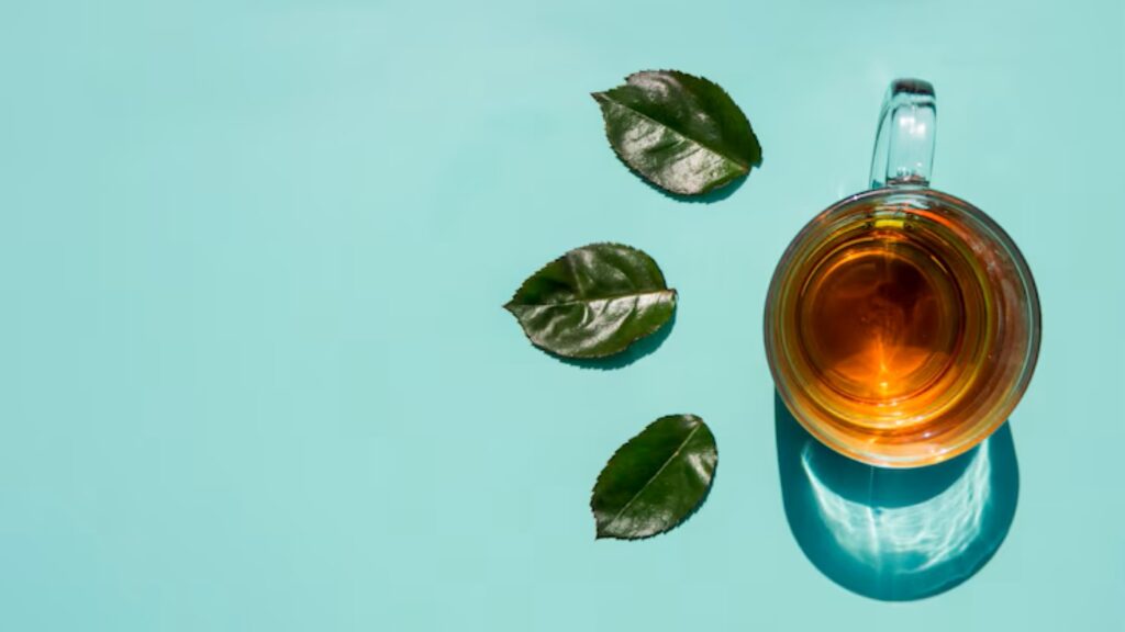 Flat lay tea cup still life