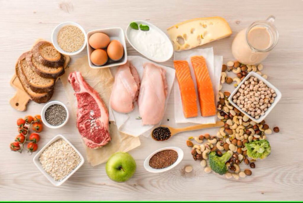 Healthy food for vitality and energy with super foods high in protein and carbs