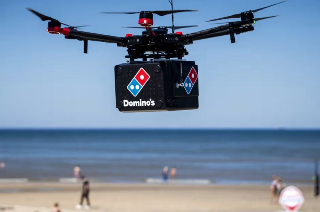 A drone delivering pizzas
