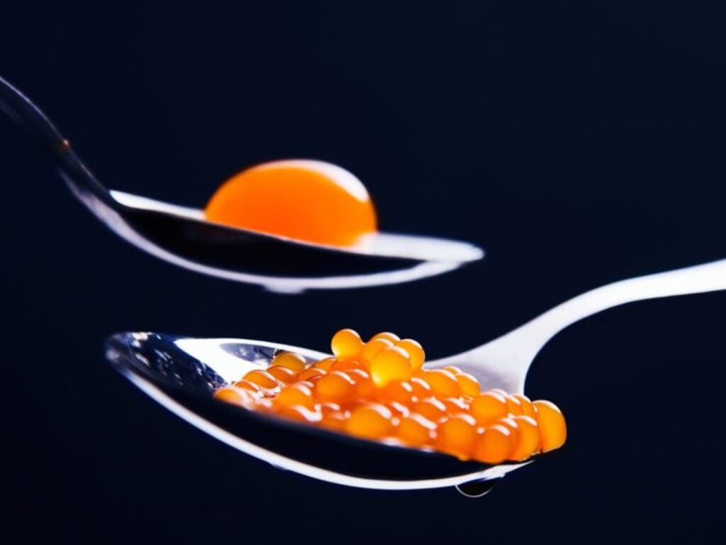 Reverse spherification ramps up the surface tension of a droplet, making it so stable that it stays together even if it’s pushed around a bit