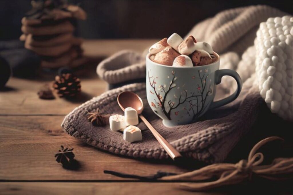 Enjoy a mug of hot chocolate surrounded by a wintery aura