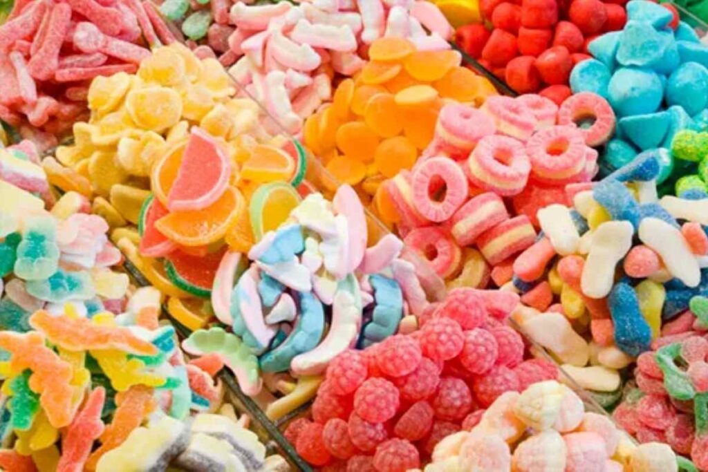 Assorted candies with various food dyes
