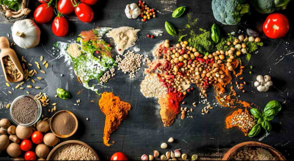 Dried spices in world map shape