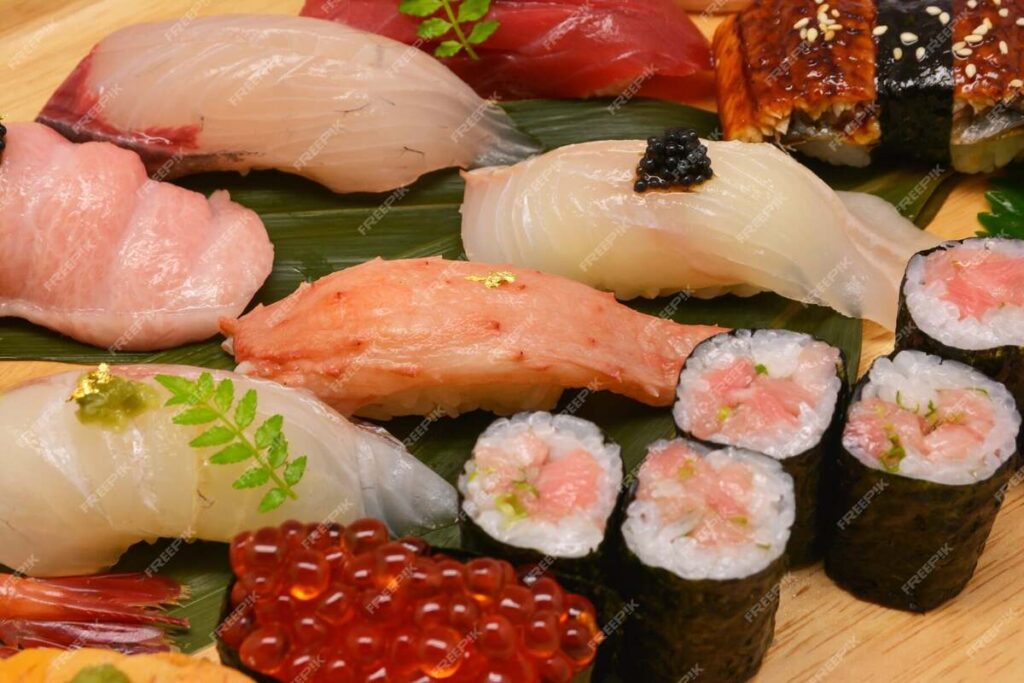 Close up mixed sushi, japanese food