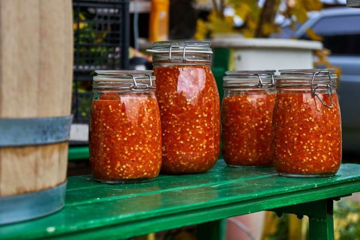 Homemade sauce in glass jars