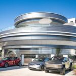The facade of the new and futuristic restaurant in Hollywood