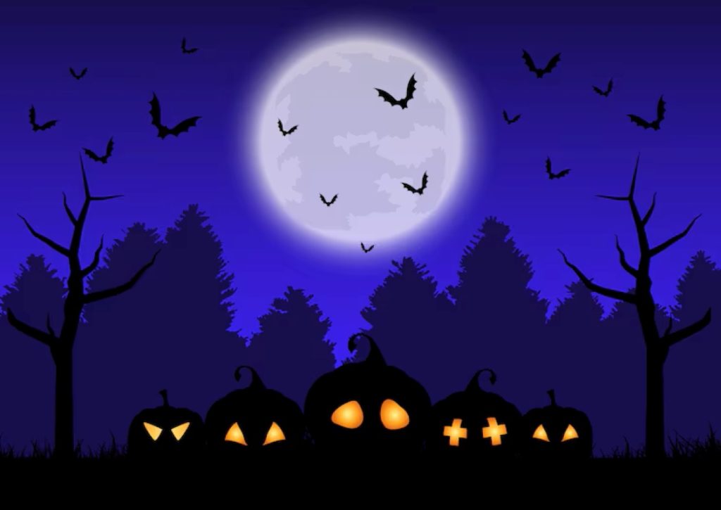 Halloween background with pumpkins in spooky lands