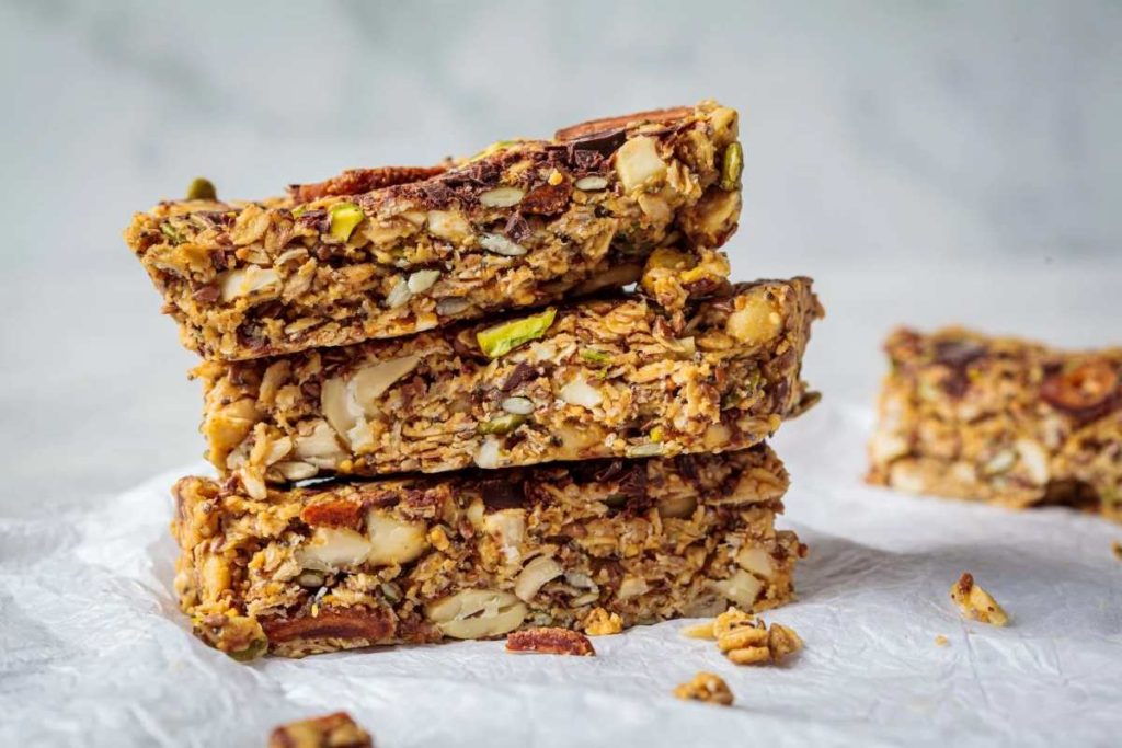 Homemade energy bars on a parchment paper