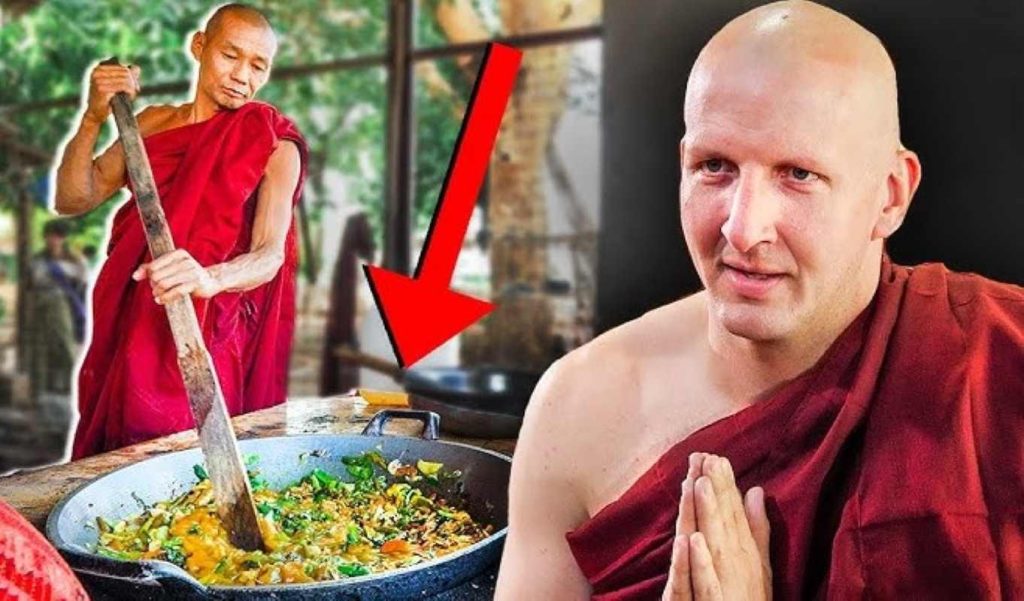 Picture of a monk cooking in a large pot