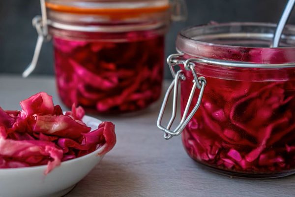 Pickled cabbage in a clamp lid jar