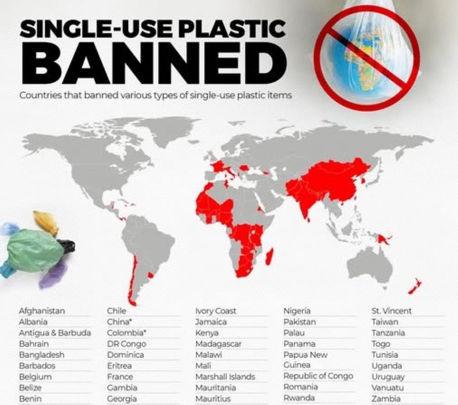 Infographic of countries that have already banned single-use plastic items