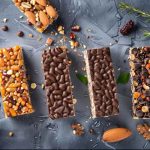 Assorted energy bars with nuts chocolate