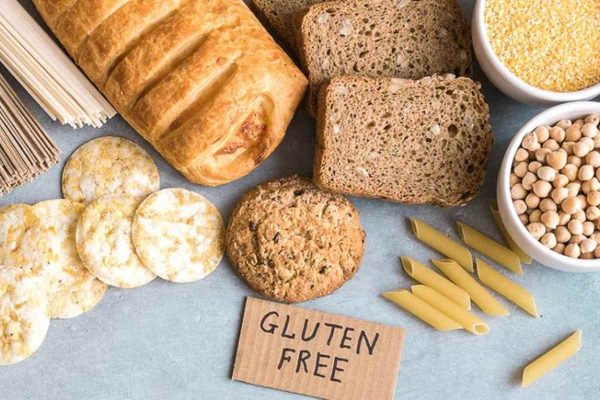 Various gluten-free grains and food products in a single slide
