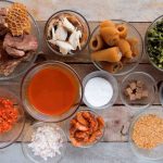 Spices and ingredients for a West African soup preparation