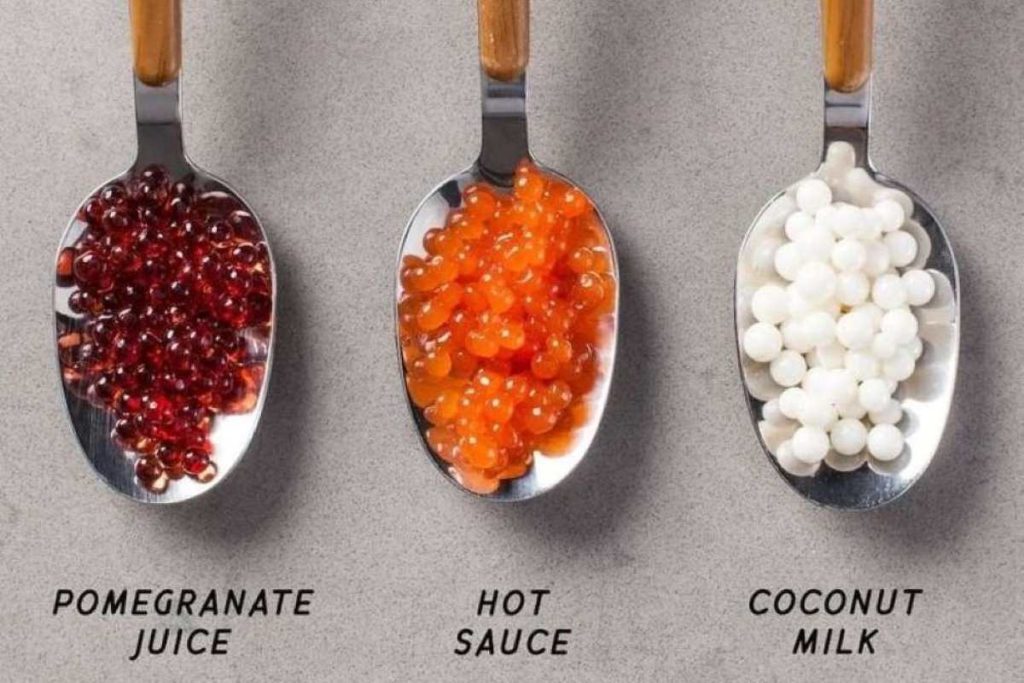 Encapsulated juices on spoons