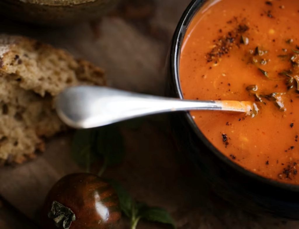 Close-up of tomato soup food photography